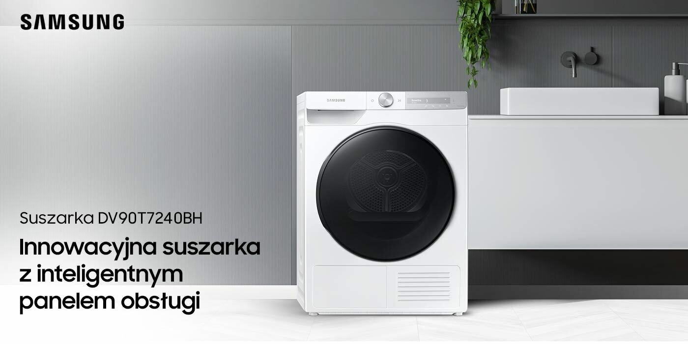 DV90T7240BH - suszarka Samsung w szarej łazience