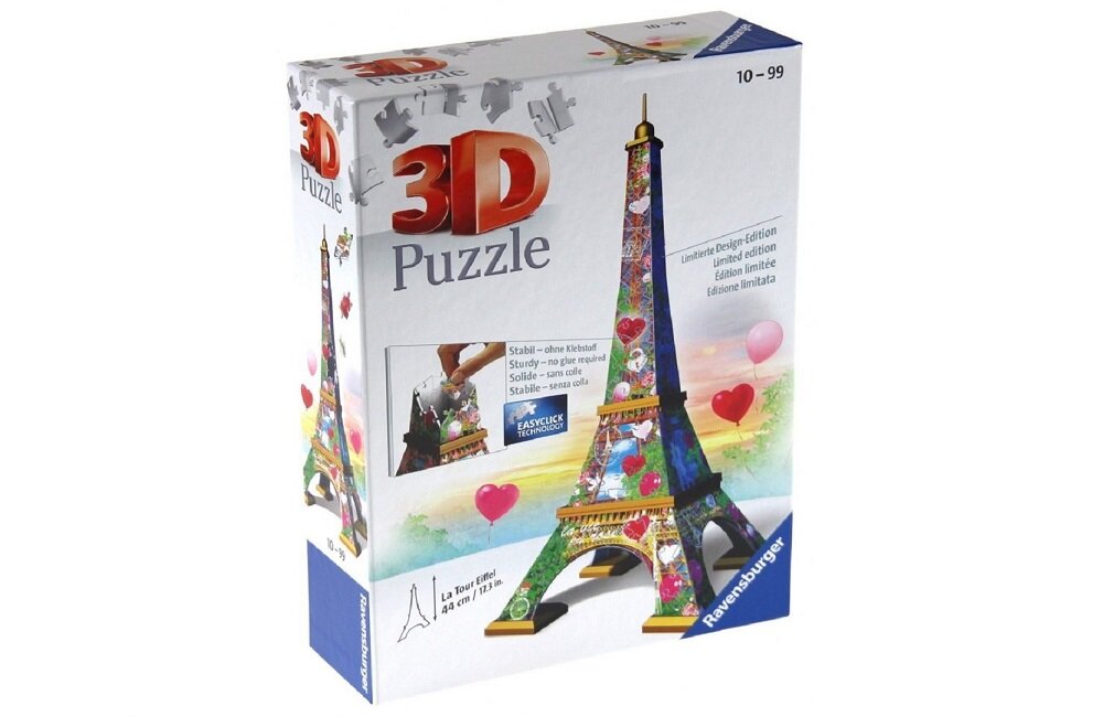 Puzzle 3D RAVENSBURGER Wieża Eiffla Love Edition 216 elementów Pasjonująca zabawa dla dzieci oraz kolekcjonerów