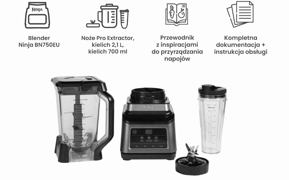 Blender kielichowy NINJA BN750EU + 1 bidon w komplecie zestaw akcesoria komplet wyposazenie