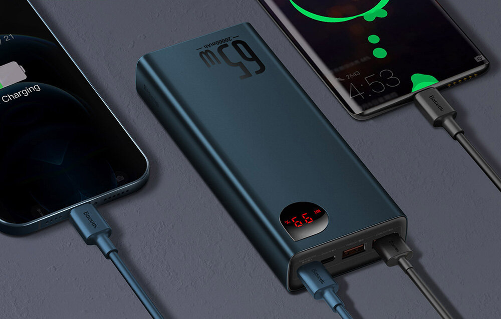 Powerbank BASEUS Adaman Metal 20000mAh 65W Niebieski ładowanie urządzenie konstruckja moc 