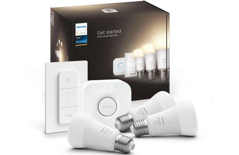 Zestaw startowy PHILIPS HUE 929002469204 9.5W E27 (3 szt.) + mostek Bridge w zestawie 2 żarówki mostek HUE kabel sieciowy Ethernet zasilacz