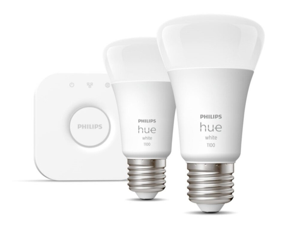 Zestaw startowy PHILIPS HUE 929002469201 10W E27 (2 szt.) + mostek Bridge energetyzujący i relaksujący nastrój proste w obsłudze i montażu sterowane głosem Bluetooth