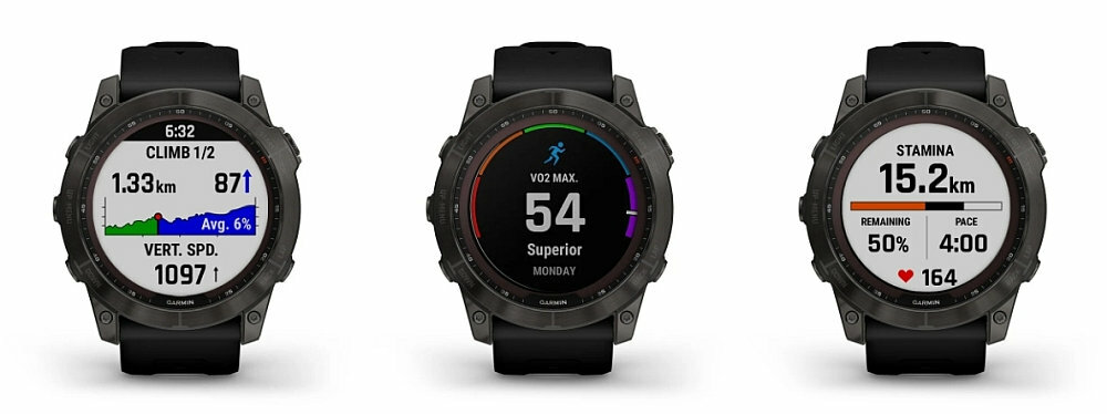 Smartwatch GARMIN seria Fenix 7 ekran bateria pamięć muzyka sterowanie pojemność rozdzielczość pasek sport zdrowie czujniki serce puls tętno