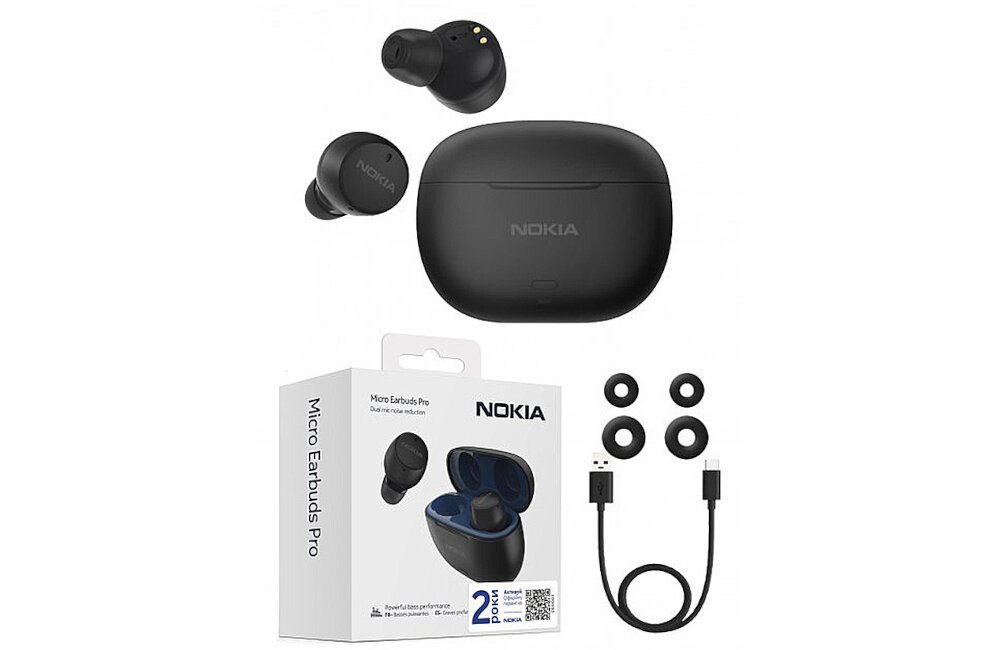 Słuchawki dokanałowe NOKIA Earbuds Pro TWS-521 Czarny dźwięk moc łączność szumy redukcja szumów hałas głośność zakres częstotliwość waga zasilanie ładowanie złącze port wtyczka działanie etui smartfon sterowanie wygoda muzyka