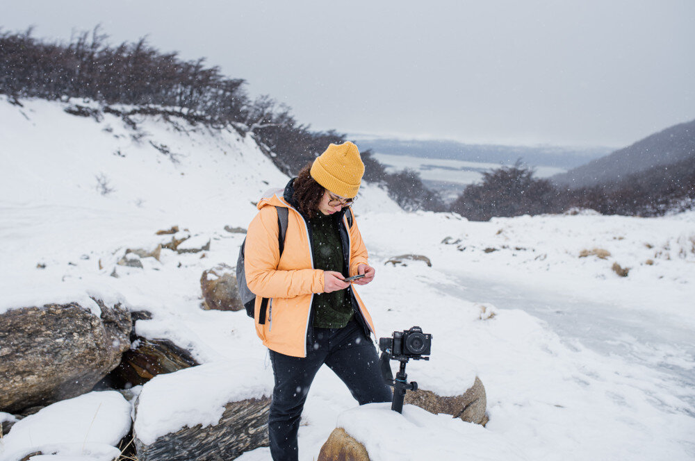 Gimbal ręczny FEIYU TECH Scorp F1 Mini filmu długiego, time-lapse'a, panoramy 360 stopni, zdjęć panoramicznych, portretowych czy selfie