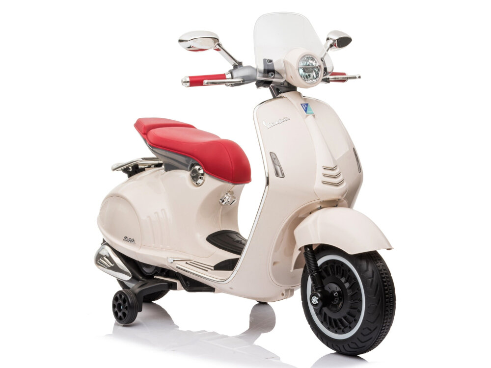 Motorek elektryczny SUN BABY Scooter Vespa Różowy dwa wbudowane akumulatory kwasowo-olowiowe napiecie 2 x 6 V pojemnosc 4,5 Ah predkosc od 2 do 3 km/h czas dzialania okolo 40 minut