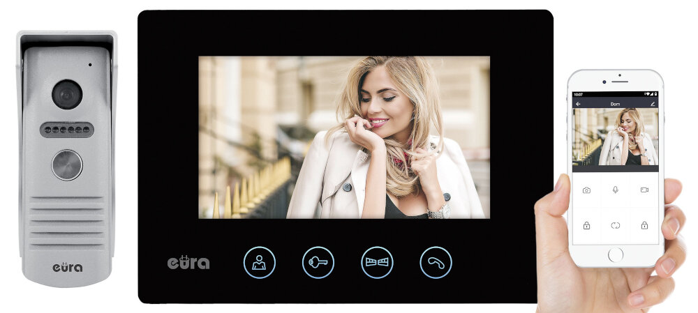 Wideodomofon EURA Feniks VDP-40A3B Czarny modul Wi-Fi przycisk wywolania na kasecie zewnetrznej prosta obsluga Andrioid iOS