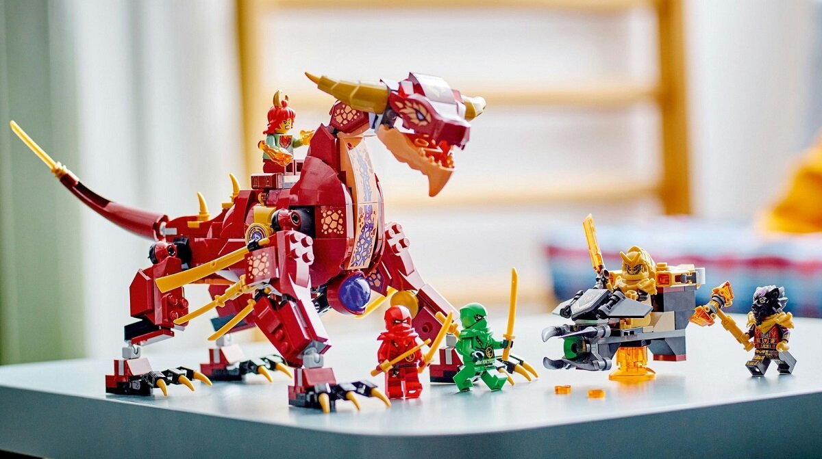 LEGO NINJAGO Lawowy smok zmieniający się w falę ognia 71793 dziecko kreatywność zabawa nauka rozwój klocki figurki minifigurki jakość tradycja konstrukcja nauka wyobraźnia role jakość bezpieczeństwo wyobraźnia budowanie pasja hobby funkcje instrukcja aplikacja LEGO Builder