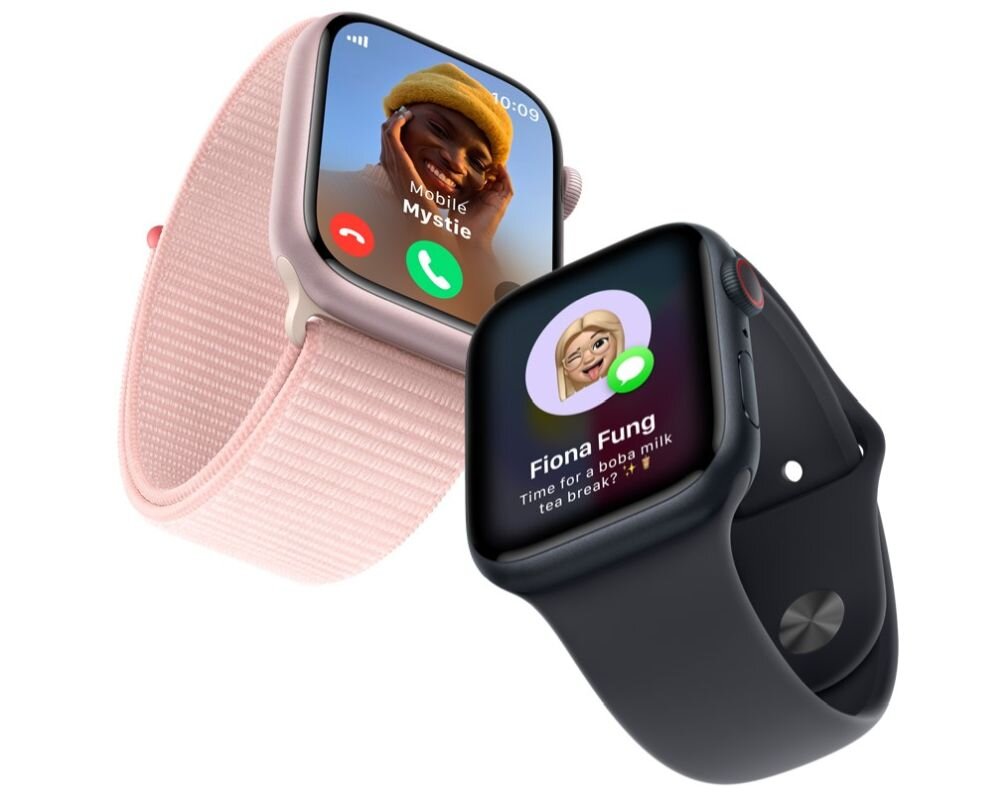 Smartwatch APPLE Watch 9 ekran bateria czujniki zdrowie sport pasek ładowanie pojemność rozdzielczość łączność sterowanie krew puls rozmowy smartfon aplikacja 