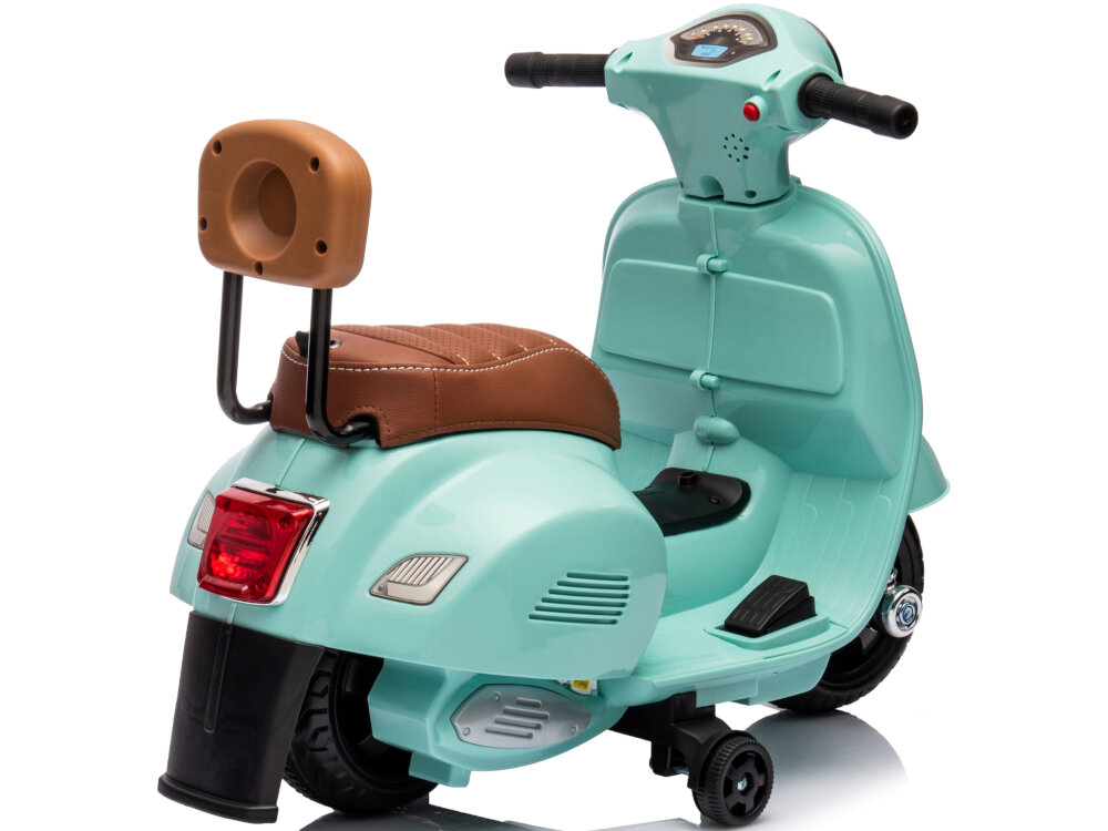 Motorek elektryczny SUN BABY Scooter Vespa Niebieski dla dzieci w wieku od 18 miesiaca o maksymalnej wadze do 25 kg odpowiednio wyselekcjonowane materialy solidny wytrzymaly nie ma ostrych krawedzi Bezpieczne uzytkowanie motorka