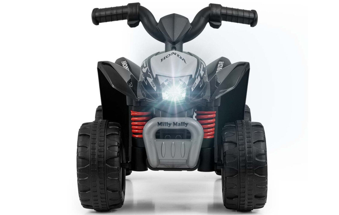 Quad elektryczny dla dziecka MILLY MALLY Honda ATV Czarny Solidne wykonanie funkcjonalność  szerokie koła z terenowym bieżnikiem Stalowe osie kół wyprofilowane siedzisko przedni reflektor