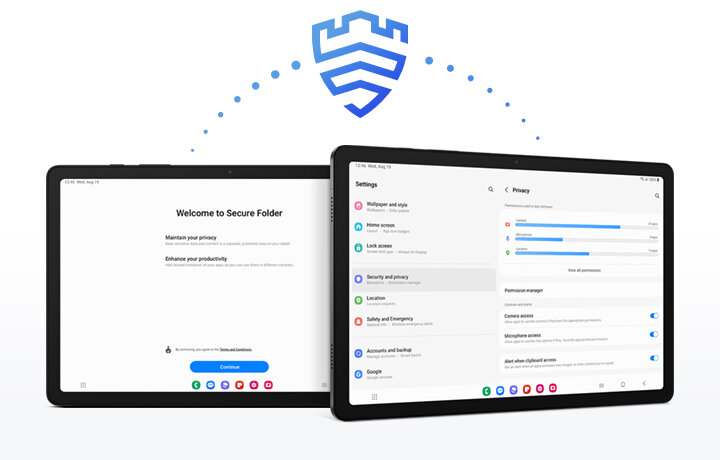 Przechowuj wszystkie informacje bezpiecznie. Ważne dane możesz ulokować w Folderze Secure i monitorować ogólny status bezpieczeństwa swojego urządzenia w Panelu Prywatności. Wyciągnij jak najwięcej ze swojego doświadczenia z Samsung Galaxy, bez strachu o kwestie bezpieczeństwa.