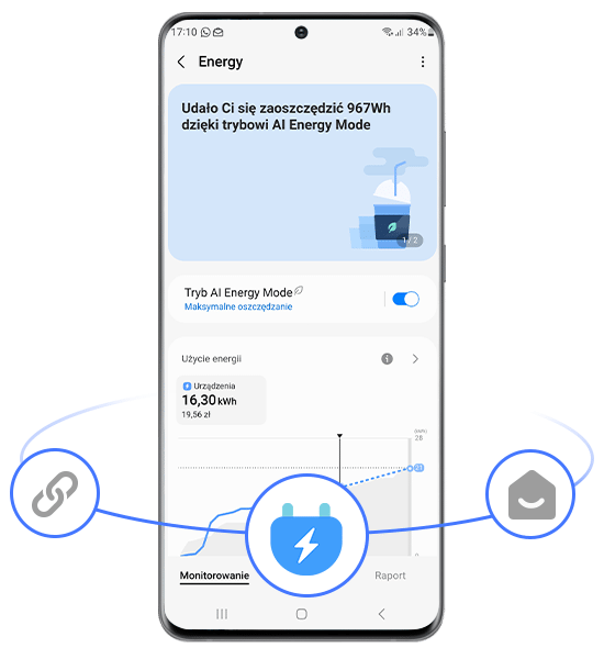 SmartThings Energy w aplikacji pralki WW80CGC04DAE marki Samsung 