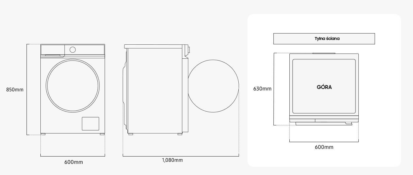 Pralka Samsung WW11DB8B95GBU4 i jej wymiary