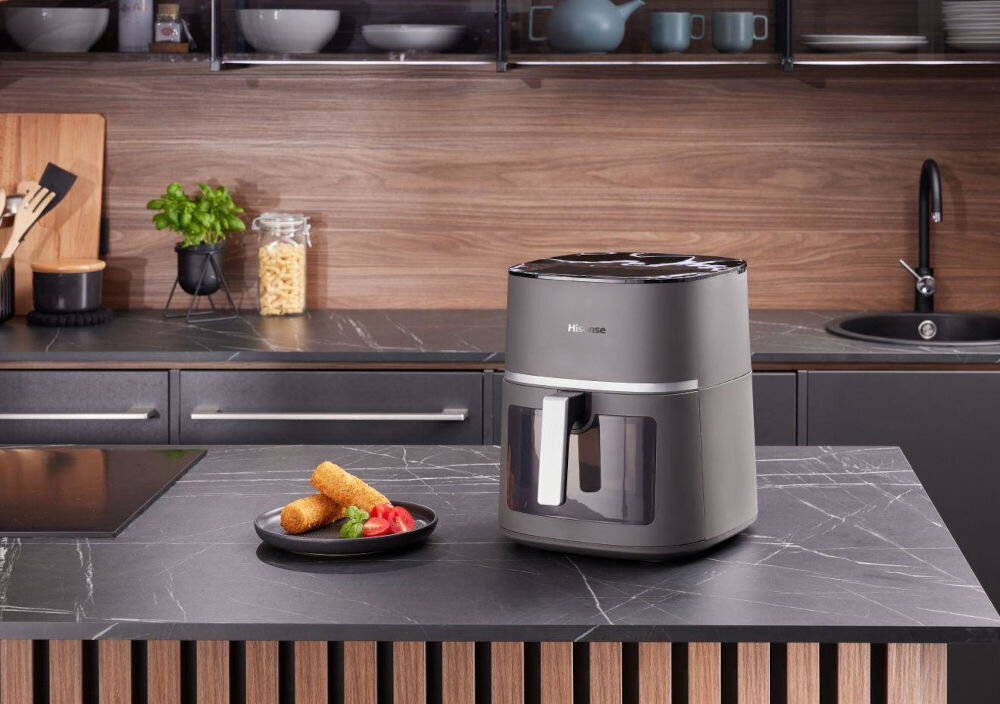 Frytkownica beztłuszczowa HISENSE HAF1900D Air Fryer dodatkowe praktyczne funckje rozmrażanie odgrzewanie podtrzymanie ciepła jedno dostknięcie przygotowanie mrożonych produktów podtrzymuje ciepło przez około 20 minut 