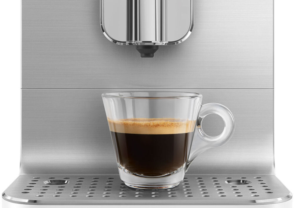 Ekspres SMEG BCC13EGMEU dwa menu białe i pomarańczowe białe menu espresso czarna kawa cappuccino latte macchiato pomarańczowe mwnu lekkie espresso caffe lungo americano espresso macchiato spienione mleko 