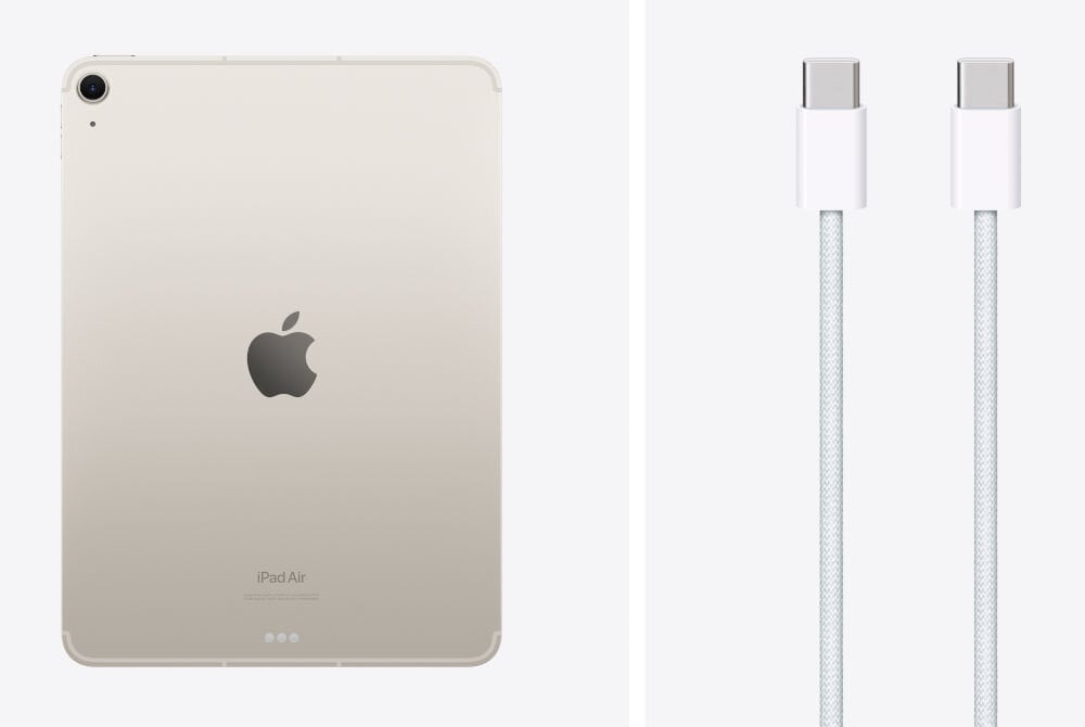 Tablet APPLE iPad Air 11 6 gen. 2024 512 GB 5G Wi-Fi Księżycowa poświata przewód zasilający USB‑C/USB-C instrukcja obsługi karta gwarancyjna