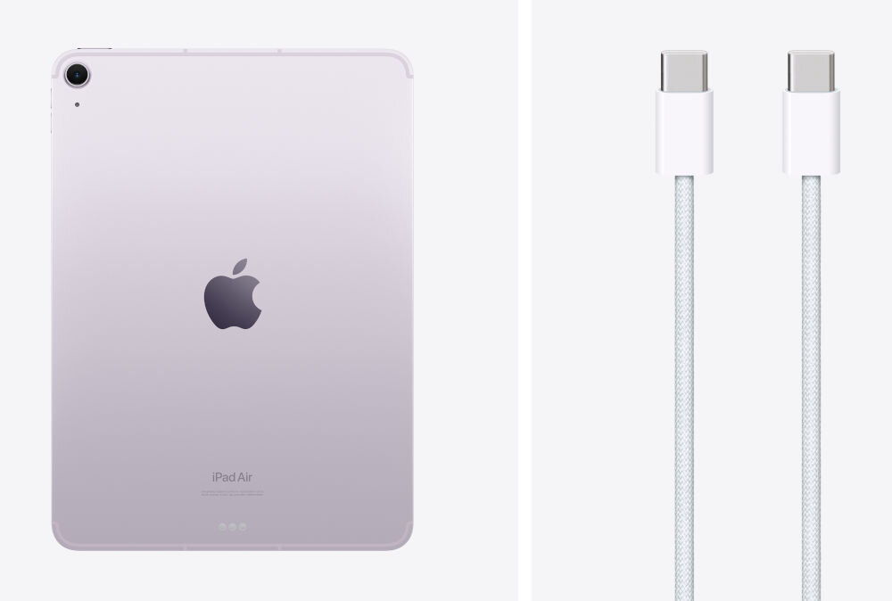 Tablet APPLE iPad Air 11 6 gen. 2024 128 GB 5G Wi-Fi Fioletowy przewód zasilający USB‑C/USB-C instrukcja obsługi karta gwarancyjna