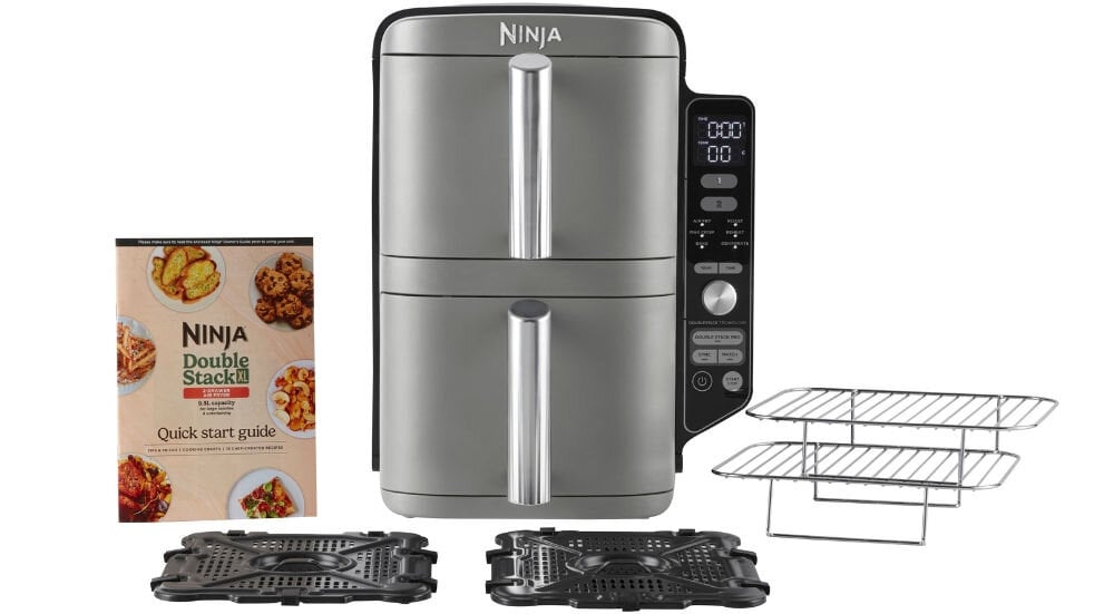 Frytkownica beztłuszczowa NINJA SL400EU Air Fryer z podwójnym koszem2 tace 2 stojaki książeczka  z przepisami dokumentacja 